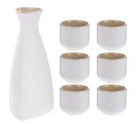 Amosfun Japanese Sake Set Ceramic Sake Pot with 6 Sake Cups Porcelain Tea Cups Sake Accessories for Hot or Cold Japanese Sake Tea Saki White