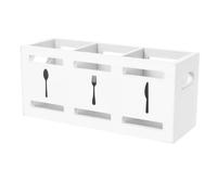 Amosfun Kitchen Utensil Holder Flatware Organizer for Countertop Wooden with 3 Compartments Rectangular Large Capacity for Forks, Spoons, and Knives, for Parties and Family Gatherings