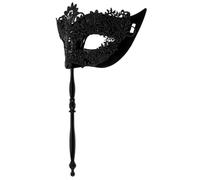 Amosfun Lace Ladies Handheld Mask with Stick, Black Cloth Plastic, Breathable Privacy Cover for Women, Halloween Masquerade Parties