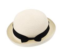 Amosfun Ladies Dome Sun Hat with Bowknot Roll-up Brim Straw Beach Hat Lightweight Summer Cap for Women and Girls Creamy White