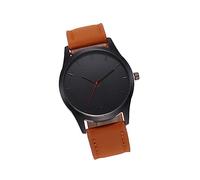 Amosfun Large Dial Men's Quartz Watch Simple Design Leather Band Precision Movement Business Style (Brown)