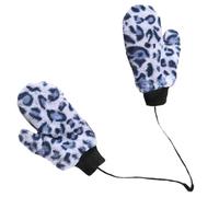 Amosfun Leopard Print Full-finger Windproof Thickened Gloves with Neck Hanging Warm Outdoor Cycling Gloves for Students Blue Grey