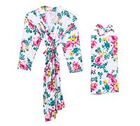Amosfun Maternity Robe And Matching Baby Swaddle Blanket Baby Headband Cotton Nightgown for Hospital Labor Pregnancy Robe White M