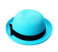 Amosfun Mens Straw Hat Foldable Summer Straw Hat Bowknot Roll-up Sun Beach Cap Cloche Bucket Wide Hat for Female Girl Lady (Sky-Blue) Womens Visor Hats