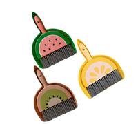 Amosfun Mini Dustpans and Brushes, 3 Sets Plastic Tabletop Small Broom Cute Fruit Pattern Portable Cleaning Brush Dustpan for Housekeeping Office Desk Kitchen Pet