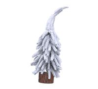 Amosfun Mini Tilted Cedar Christmas Tree with Pine Needles Snow Flocked Tabletop Ornament Wooden Base Space Saving Festive Decoration for Office Desk Bookshelf Dorm Holiday Scenes