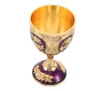 Amosfun Mini Vintage Metal Chalice Goblet with Embossed Design Highstem Shot Glass for Wine Christmas Party Favor and Church Communion Rituals