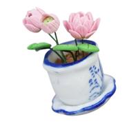 Amosfun Miniature Lotus Potted Plant 1:12 Scale Mini Bonsai Garden Ornament Micro Landscaping Decoration for Dollhouse Desktop Home Decor