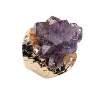 Amosfun Natural Purple Agate Adjustable Opening Ring for Women, Wide Band Statement Finger Ring Fashion Jewelry, Creative Agate Gemstone Accessory for Daily Wear