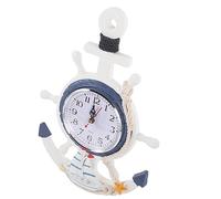 Amosfun Nautical Anchor Wall Clock for Bedroom Mediterranean Style Ticking Silent Clock Ship Wheel Rudder Decor Beach Theme Wall Decor Clock
