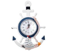 Amosfun Nautical Wall Clock Mediterranean Style Hanging Anchor and Rudder Sea Theme Decor 13.19 Inch Wooden Clock for Living Room Kitchen Bedroom