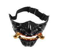 Amosfun Oni Samurai Mask Japanese Hannya Half Face Mask Scary Devil Cosplay Accessory for Halloween Masquerade and Themed Events Lightweight with Vivid Colors and Intricate Details