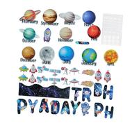 Amosfun Outer Space Themed Bulletin Board Cutouts Set for Classroom and Cartoon Planets and Solar System Paper Decorations for Playrooms Kindergartens and More