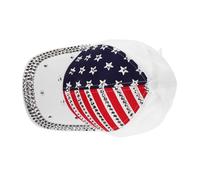 Amosfun Patriotic Rhinestone Baseball Cap Five-Pointed Star Adjustable Cotton Sun Hat for Outdoor Travel American Flag Cap for Men and Women