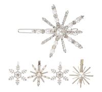 Amosfun Pearl Hair Clips 5Pcs Snowflake Barrettes Lightweight Bobby Pins for Christmas Party Accessories Random Style