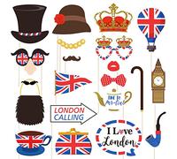 Amosfun Photo Props for British National Holiday Party Decorations UK Flag Photo Booth Props Patriotic Party Supplies 20 Pieces