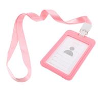 Amosfun Pink Badge Holder Card Cover for Student Id, School Cards Keeper with Lanyard, Multifunction Protective Sleeve for Work and Bus Passes