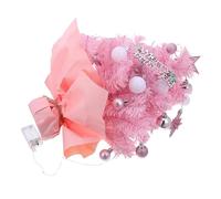 Amosfun Pink Mini Christmas Tree with Lights and Ornaments Small Tabletop Xmas Decoration for Home Office Easy Setup Festive Holiday Decor with Star and Ball Accents