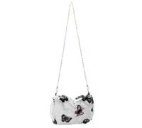 Amosfun Plush Chain Crossbody Bag for Women, Small Color-block Shoulder Bag with Gray Butterfly Pattern, Fashionable Soft Texture Handbag for Casual and Daily Use