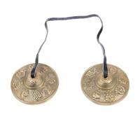 Amosfun Pure Brass Yoga Cymbal Bell with Eight Treasures Design and Storage Bag, Meditation Chime for Religious Ceremony and Spiritual Yoga Practice