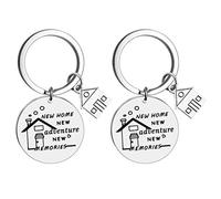 Amosfun Purse Keychain 2pcs 2021 New Home New Adventures Memories Keychains Stainless Steel Home Owner Key Chains Key Rings Bag Charms Housewarming Silver Car Key Holder