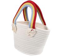Amosfun Rainbow Cloud Woven Tote Bag for Women, Cotton Rope Handbag Summer Beach Bag, Bohemian Style White Portable Holiday Tote with Large Capacity for Travel and Daily Use