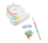 Amosfun Rainbow Pinata with Bat and Blindfold for Birthday Party Hanging Animal Shaped Pinata Vibrant Colors Interactive Candy Smash Game and Mexican Party Favor for Celebration