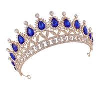 Amosfun Rhinestone Crown Headband with Blue Gems Gold Wedding Headpiece for Women Bridal Hair Accessory Party Dress Decorative Tiara for Birthday Celebration