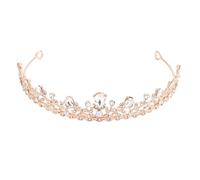 Amosfun Rhinestone Tiara Crown Wedding Headpiece for Brides, Rose Gold Baroque Small Bridal Hair Accessory with Sparkling Crystals for Party and Celebration