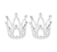 Amosfun Set of 2 Crown Cake Tops, Mini Rhinestone Tiara, Cake Decorations, Baby Shower, Princess Headpiece, Golden - Silver -