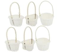 Amosfun Set of 6 Mini Woven White Basket with Lid Portable Plastic and Wood Craft Adornment Baskets Lightweight for Storing Candy and Window Display