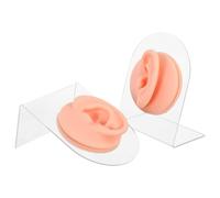Amosfun Silicone Ear Model for Piercing Practice with Acrylic Display Stand Dual-sided Training Flexible Ear Mannequin for Simulation Body Piercing and Jewelry Display