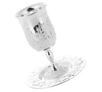 Amosfun Silver Plated Kiddush Cup Jewish Set with Saucer for Shabbat and Passover, Zinc Alloy Wine Goblet Elevating Dining Experience, for Weddings and Shabbos Dinner Table