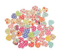 Amosfun Small Heart Shaped Wooden Buttons 100Pcs Colorful Printed Designs for DIY Sewing Scrapbooking and Creative Handcraft