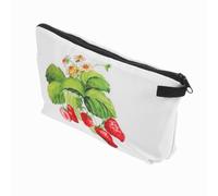 Amosfun Small Travel Makeup Pouch Bag with Strawberry Print, White Polyester Cosmetic Bag, Wear Resistant and Multi-Functional Storage, for Travel and Gyms