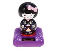 Amosfun Solar Powered Dancing Toy Kimono Doll Car Dashboard Ornaments Car Swinging Shaking Head Toy Decor (Purple)