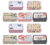 Amosfun Square Cake Tins with Rounded Corners 10pcs Storage Decorative Tinplate Storage Box Compact Vintage Small Metal Tin Container for Small Items and Presents, for Wedding and Banquet