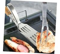 Amosfun Stainless Steel Barbecue Shovel and Tong with Storage Bag Portable Multifunctional Grill Tool for Steak Fish Bread and Outdoor Cooking Slotted Clamp for Grease Drainage and