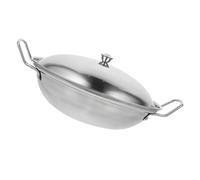 Amosfun Stainless Steel Double Handle Cooking Pan with Polished Surface, Easy to Clean and Wear Resistant, Silver Reusable Pan for Home Cookware and Stir Fry