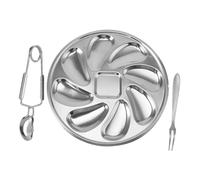 Amosfun Stainless Steel Oyster Plate with Fork and Clip Multi-Functional Seafood Serving Tray for Home Restaurant BBQ Easy-Clean Dishwasher Safe Oyster Holder for Mussels and Shellfish