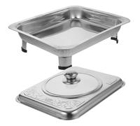 Amosfun Stainless Steel Rectangular Buffet Dish with Transparent Cover Detachable Feet Food Tray for Canteen Rounded Corner Food Plate for Serving and Warming