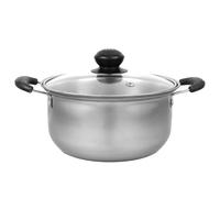 Amosfun Stainless Steel Soup Pot with Glass Lid 18cm Double-Handled Stock Pot for Cooking for Soup and Noodles Versatile Household Cooking Essential Random Style