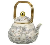 Amosfun Stove Top Enamel Tea Kettle, 2l Flower Pattern Enameled Water Boiling Pot Vintage Coffee Teapot Decor for Farmhouse Kitchen Camping