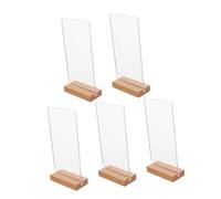 Amosfun Table Sign Holders Vertical T Shape Display Stands Acrylic with Wood Base 5pcs Easy Visibility and Space Optimization for Office and Cafe Use
