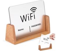 Amosfun Tabletop Wifi Password Sign - Rewritable Wifi Indicator Board with Wooden Stand - Effortless Guest Access to Network - for Cafe Small Shops