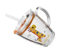 Amosfun Tempered Glass Milk Cup with Handle and Measuring Scale Microwave Safe Cartoon Breakfast Mug for Easy Hold Water Bottle with Straw for Portion Control