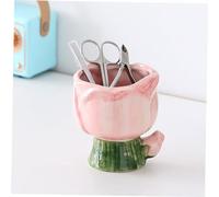 Amosfun Vintage Floral Ceramic Makeup Brush Holder Pen Organizer for Desktop Lightweight Multipurpose Storage Pot for Makeup Brushes Stationery and Small Items Compact Decorative Container