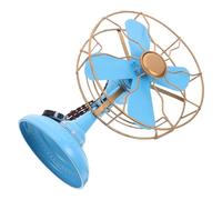 Amosfun Vintage Iron Art Fan Model Decoration Medium Blue Retro Tabletop Sculpture Creative Metal Ornament for Coffee Shop Home Adornment and Photography Prop