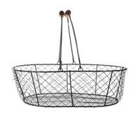 Amosfun Vintage-style Wood-handled Wire Basket for Firewood and Household Storage Black Metal Mesh Basket with Comfortable Wooden Grip Multifunctional Rustic Organizer for Kitchen Living
