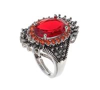 Amosfun Vintage Thai Silver Large Garnet Ring Adjustable Open Statement Finger Jewelry for Women Trendy Red Gemstone Ring Suitable for Everyday Wear